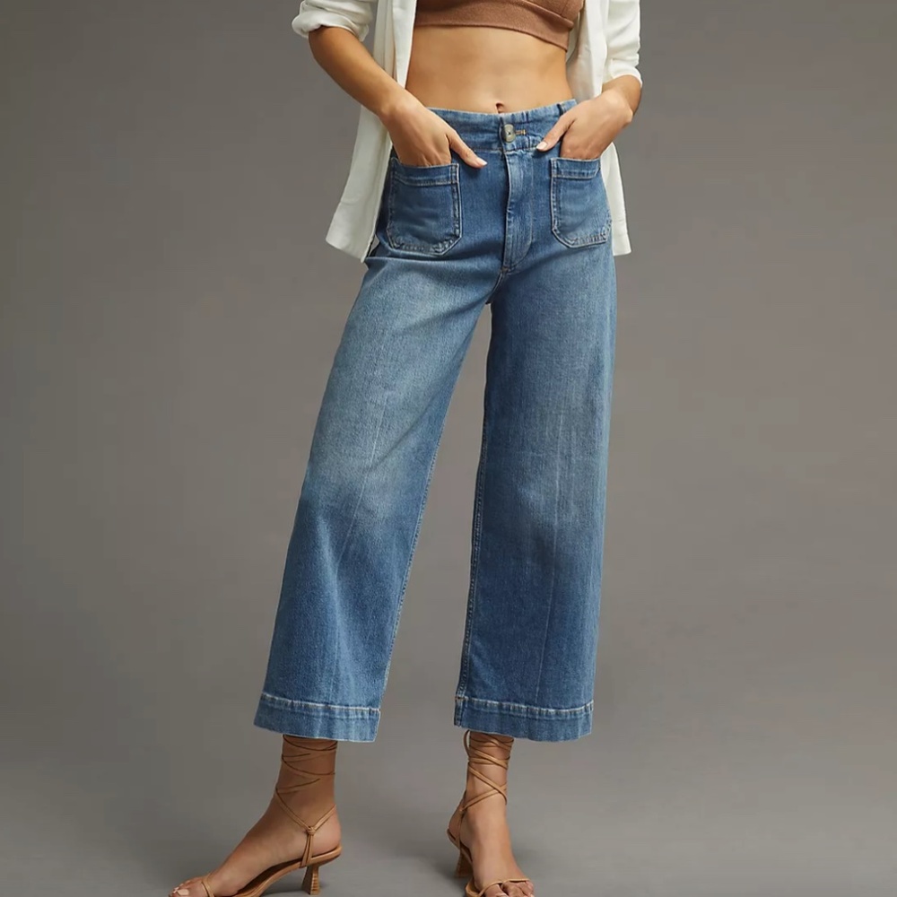 Anthropologie The Skipper Cropped Wide-Leg Jeans NWT sz 24 Medium Blue